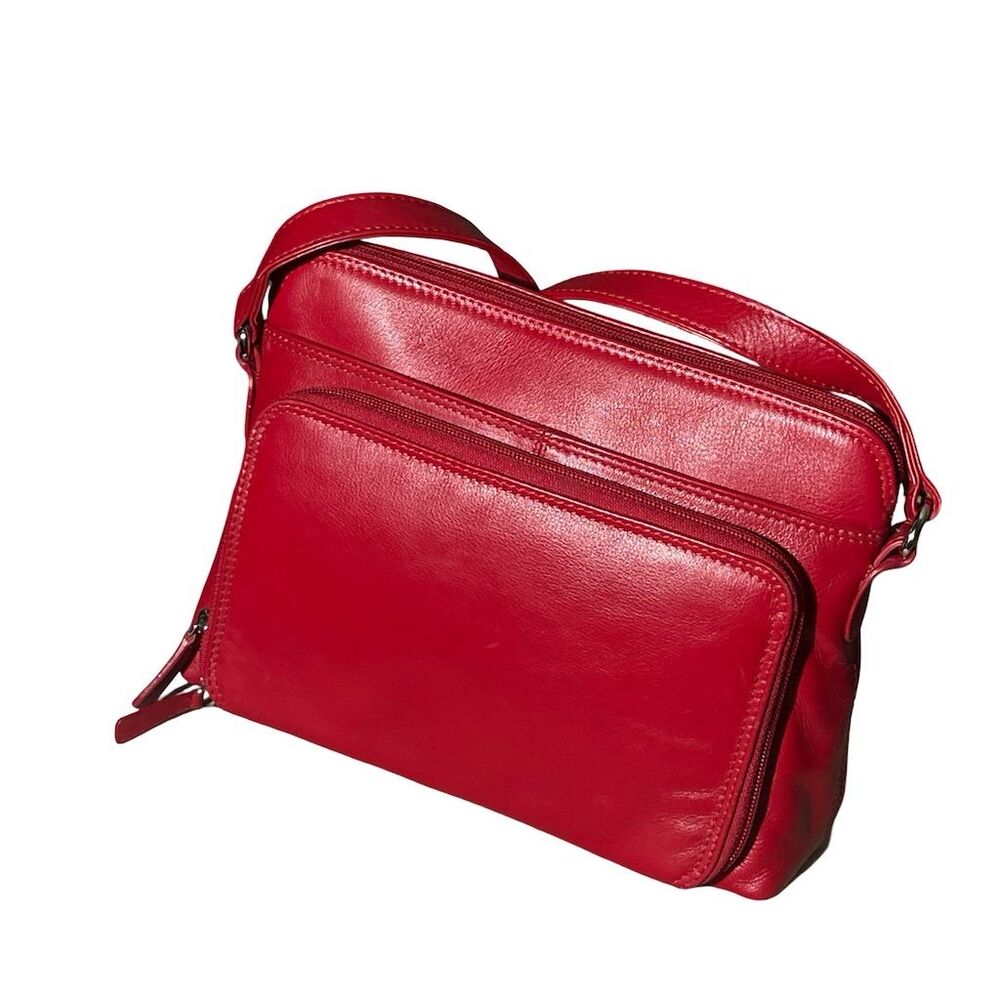 ili Women's Red‎ Leather RFID Blocking Crossbody Bag Compact Casual